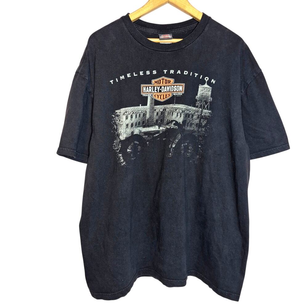 Vintage Harley Davidson Men's Double Sided Graphic T-Shirt Short Sleeve 2X Black
